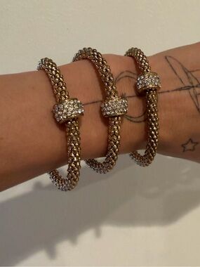 Gold Crystal-Accented Woven Bangle Bracelet - Women Jewelry
